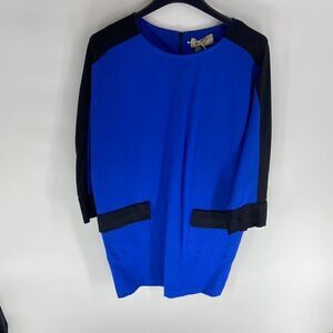 ki6? Who are you? cobalt blue black cocoon oversize dress nwt womens S